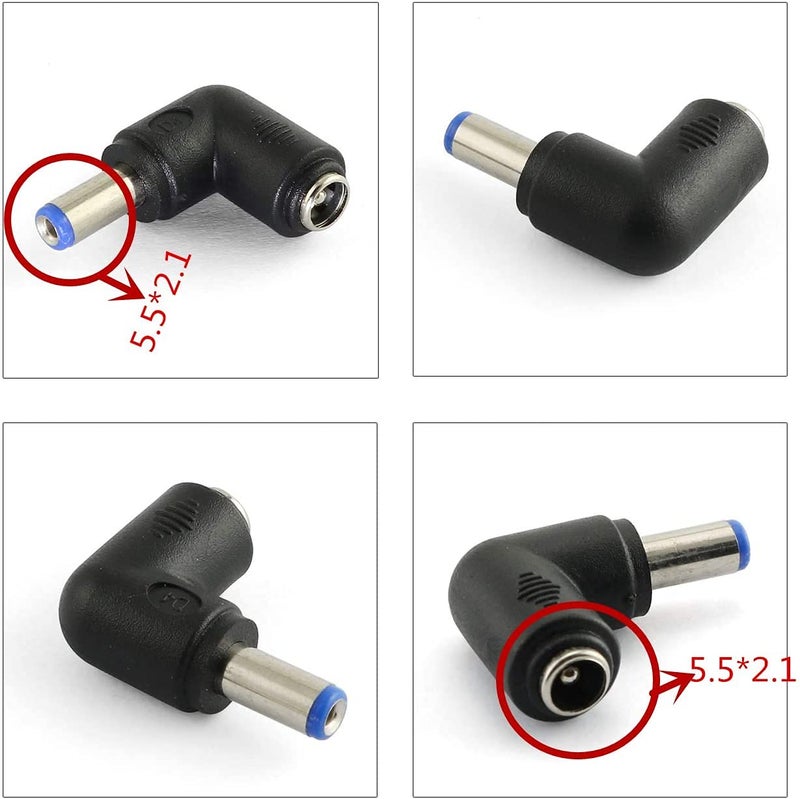 Longdex 4pcs 90 Degree 5.52.1 Mm Male Jack to 5.52.1MM Female Plug Right Angle L Shaped DC Power Connector Adapter for Laptop - Image 2